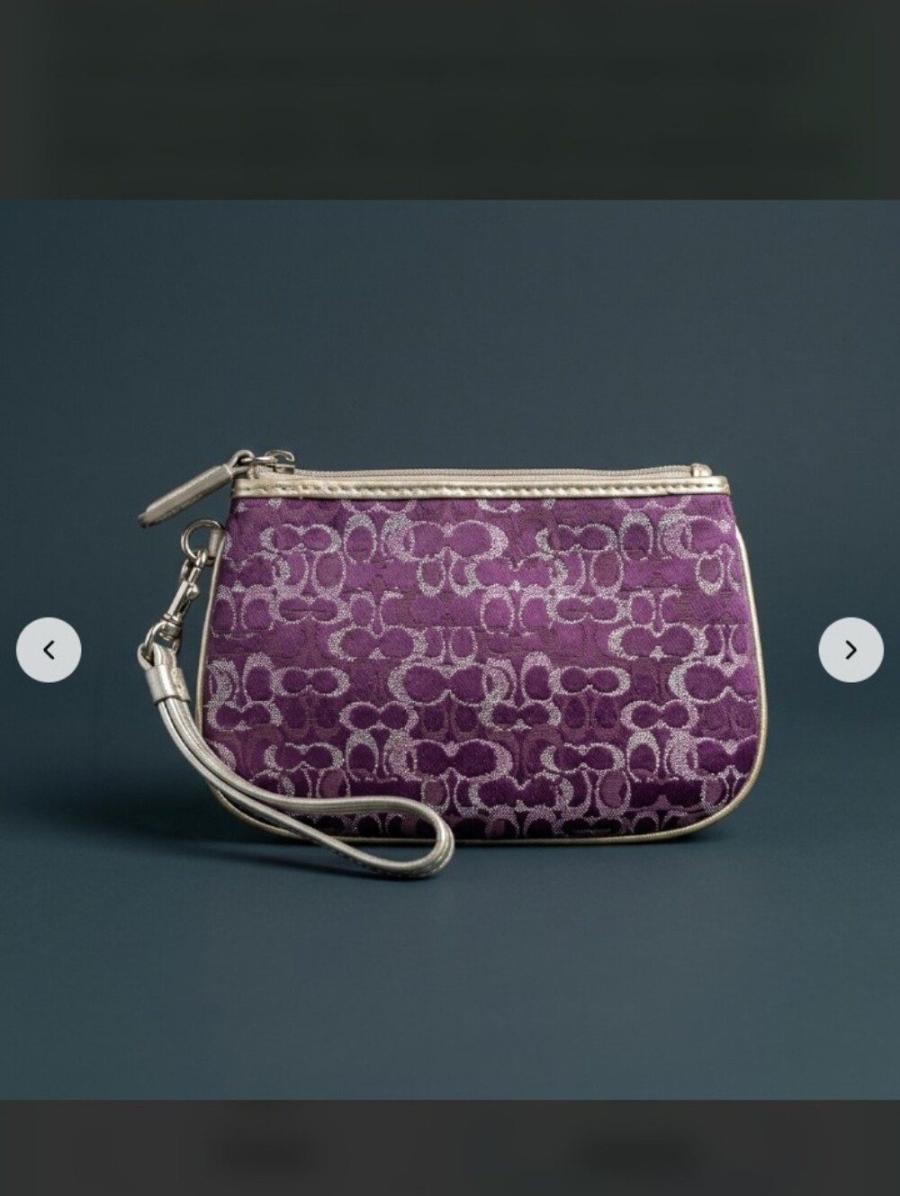 Coach Signature Wristlet Metallic Jacquard Pleat Purple Lurex Mini Purse RARE